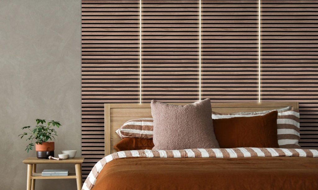 Panel palilleria alistonado Akupanel acústico,decorativo de 60x60cm,fieltro y listones MDF chapado madera natural Nogal - 6