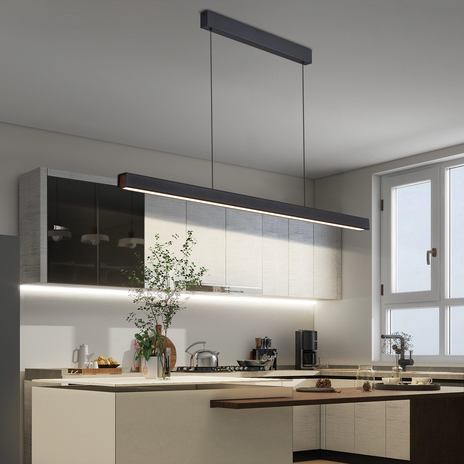 NETTLIFE Lampa wisząca LED Jadalnia Czarna Liniowa Ściemnialna z Pilotem 108CM 37W Nowoczesna CCT - 6