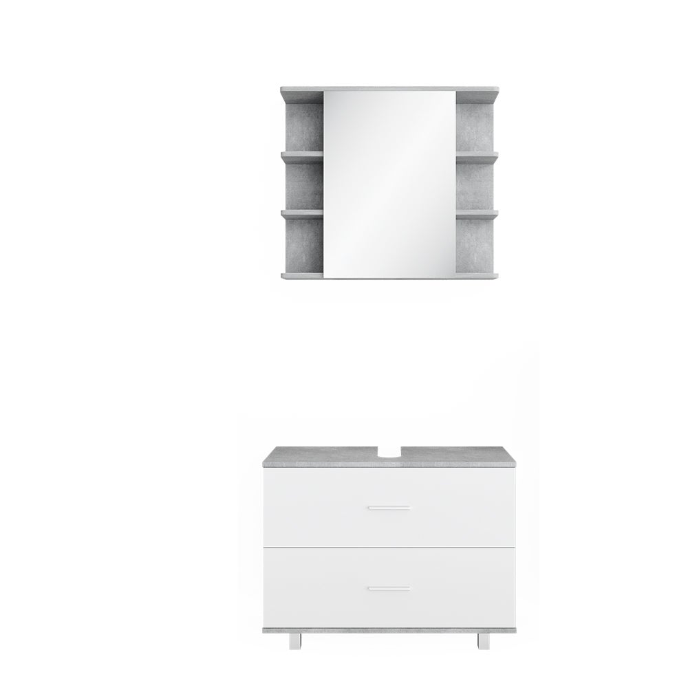 Vicco Zestaw mebli łazienkowych Ilias, Beton/Biały, 2 części