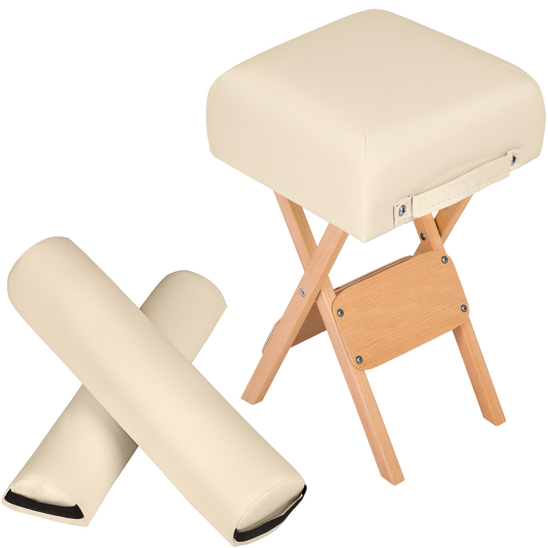 Tectake  Taburete Con Dos Cojines Rollo, Asiento De Polipiel Plegable Con Asa, Rollo Y Medio Rollo, Beige , Leroy Merlin