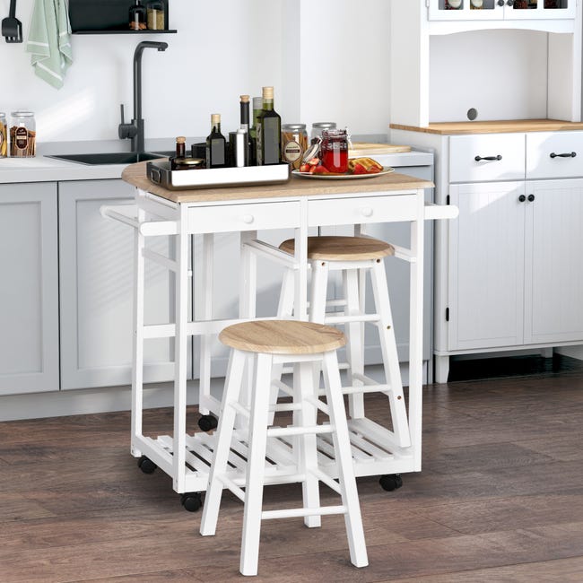 HOMCOM Carrello da Cucina in Truciolato con Ripiani Cassetto e Armadietto HOMCOM Carrello da Cucina in Truciolato con Ripiani Cassetto e Armadietto