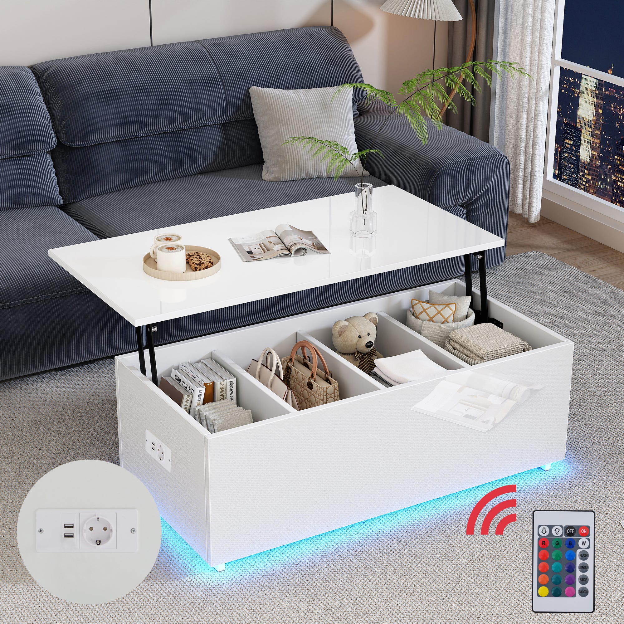 WLIVE Table Basse Relevable avec Rangement Caché et Ouvert – Table de WLIVE Table Basse Relevable avec Rangement Caché et Ouvert – Table de