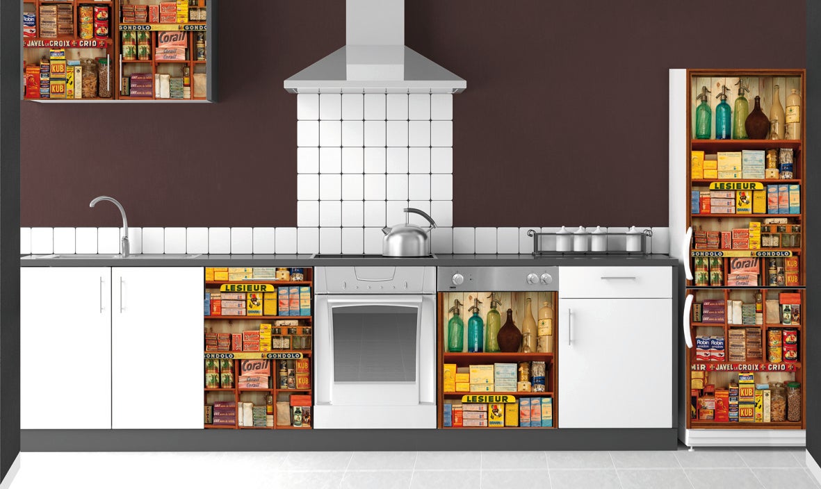 Autocollant Vinyle Décoratif Pour Frigo/congélateur - Motif Rétro Boomerang Vert Et Beige - Rectangle, Amovible - Neuf
