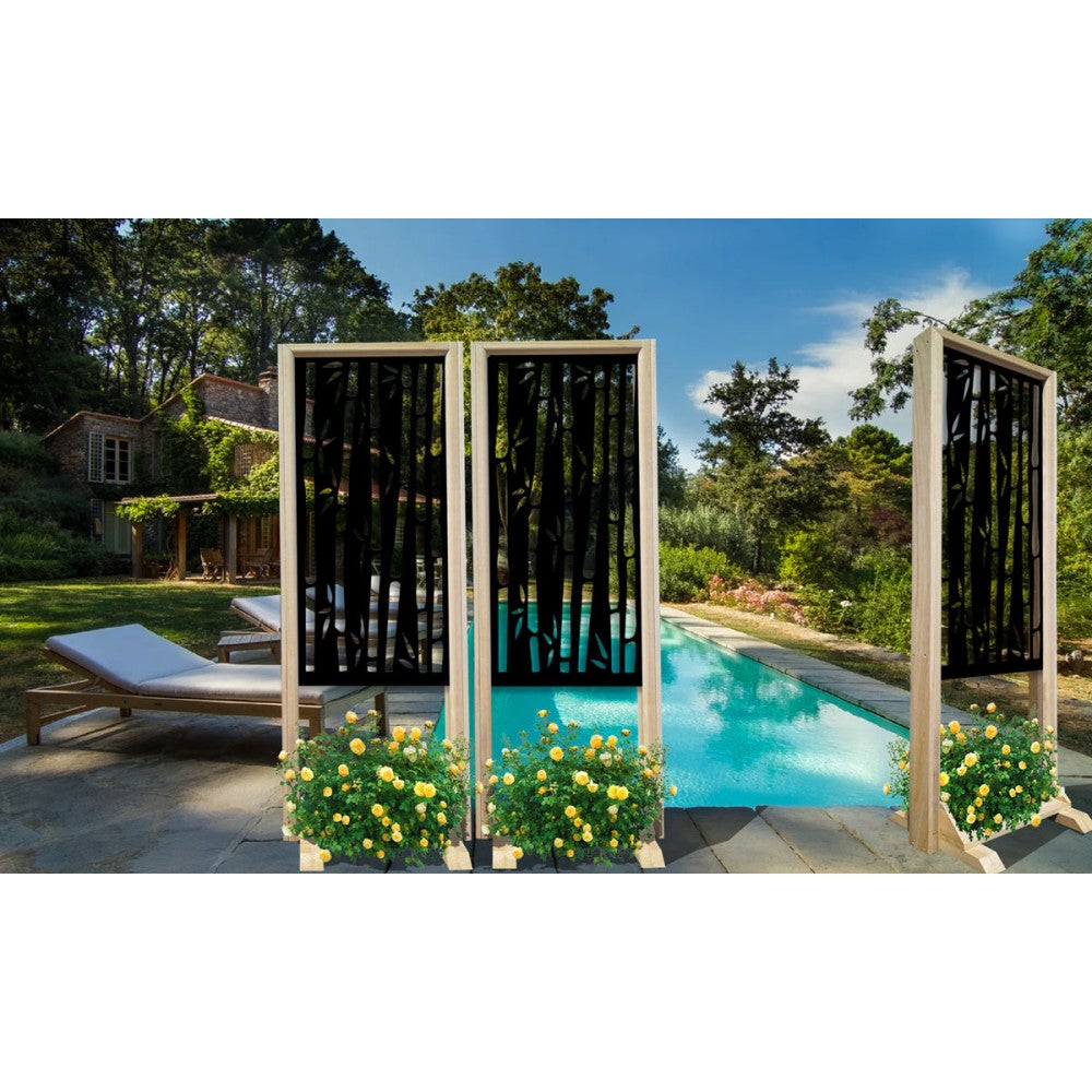 BAMBOO - Modułowy wolnostojący ekran - 70x190 cm - Wykonany z drewna i PVC, kolor wnętrza czarny