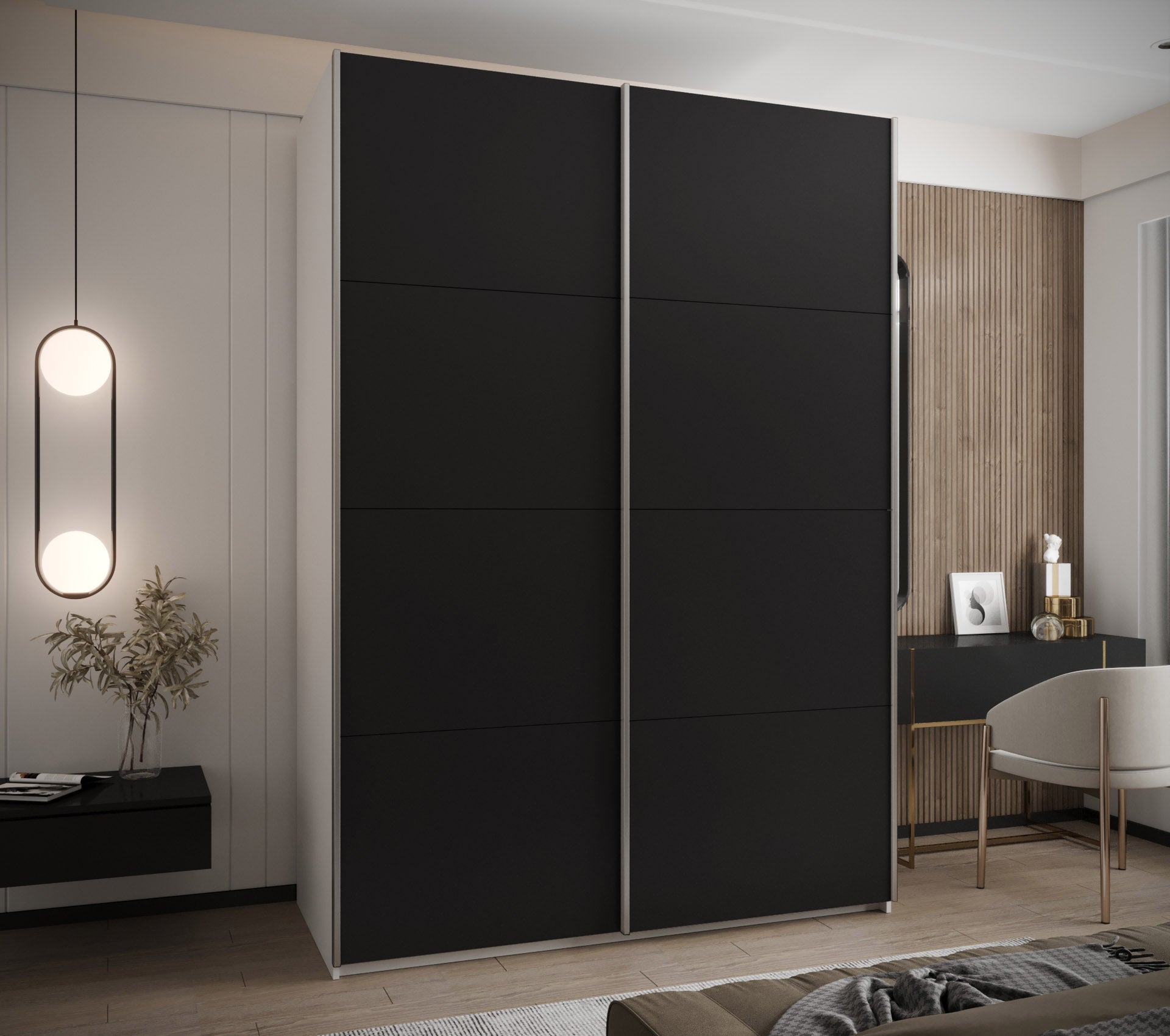 Szafa przesuwna wysoka Lux 1 170 x 64 x 245,5 cm biały + czarny + u. srebrny - Abiks Meble - 2