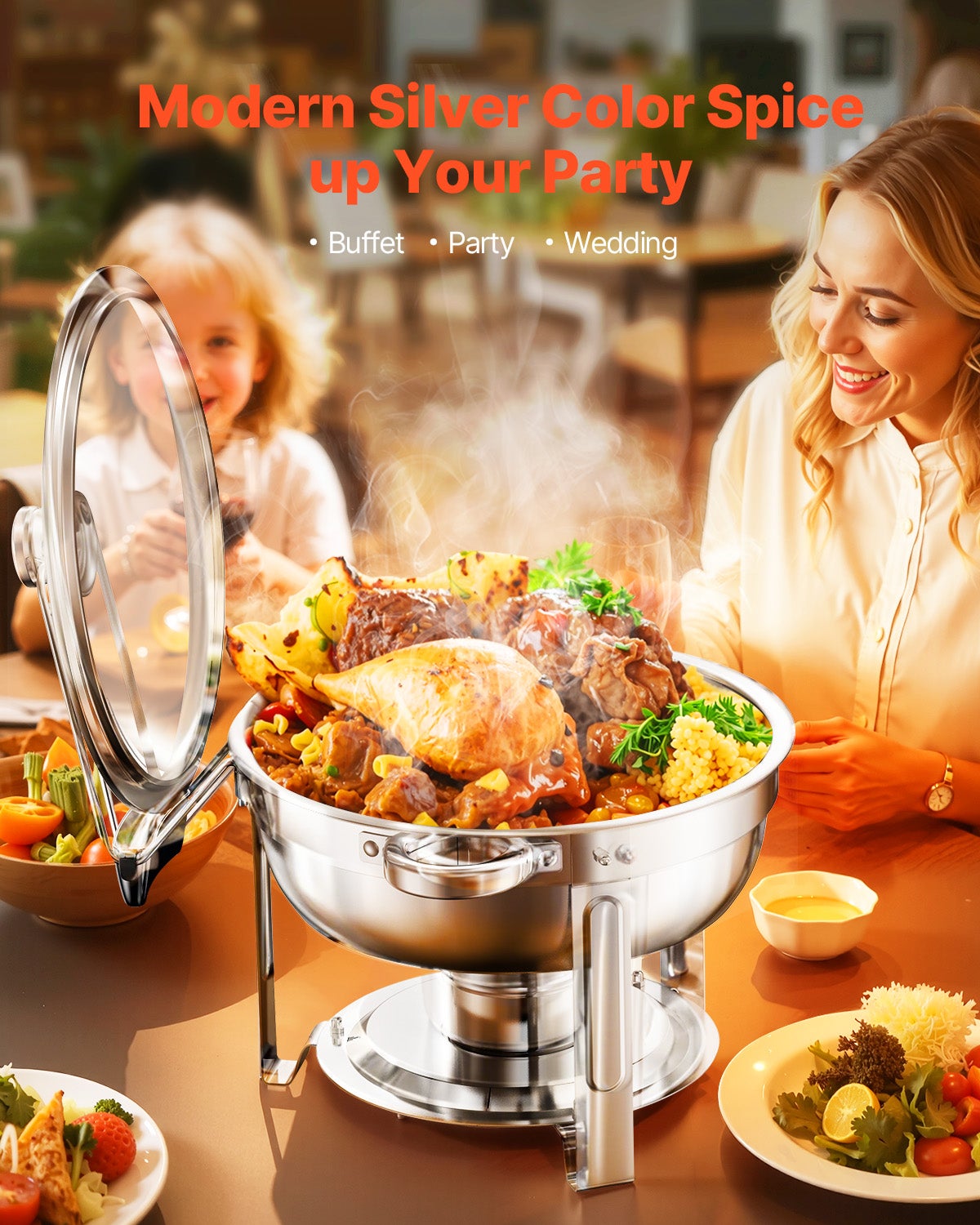 VEVOR Chauffe-Plat 4PCs 4,7 L, Buffet Chauffant Rond