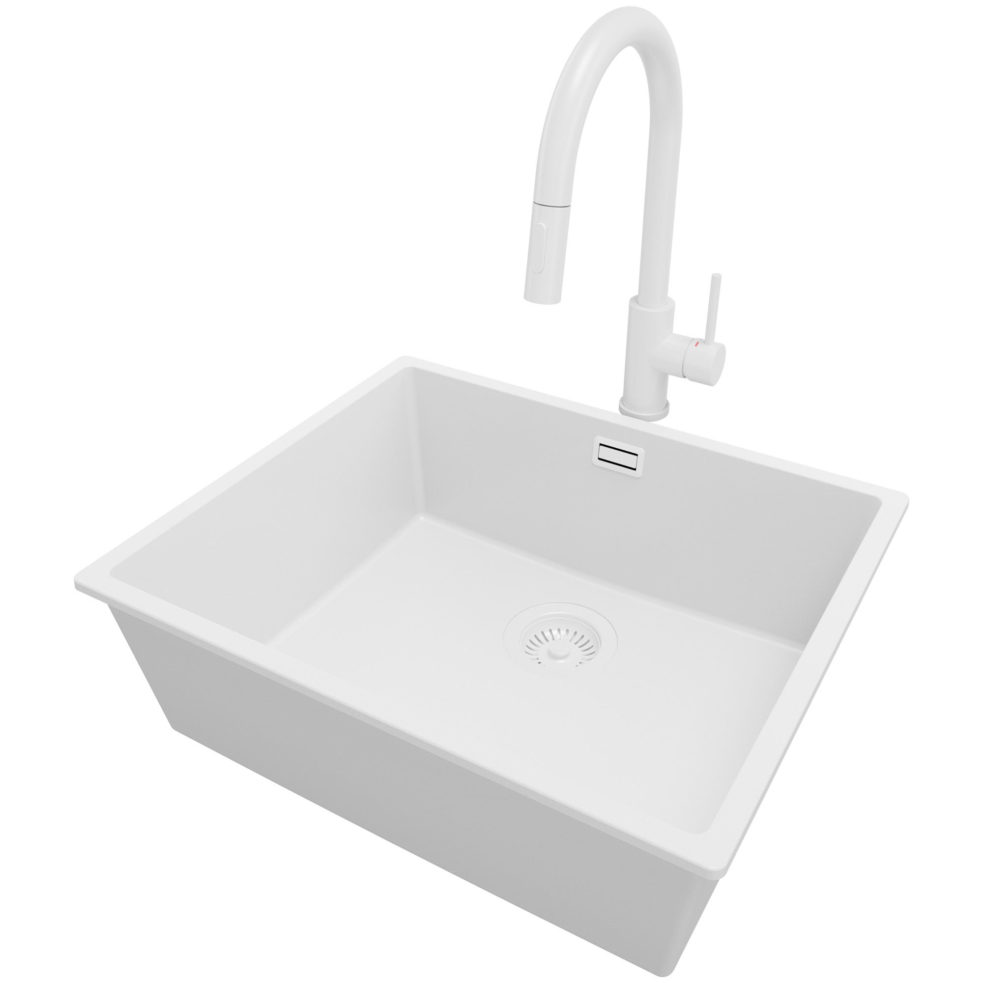 Zlewozmywak podblatowy Cały Biały 56x47cm, Zlew Kuchenny 1 Komorowy + Bateria 40x20cm + Syfon, do szafki od 60cm - Londyn PRIMAGRAN