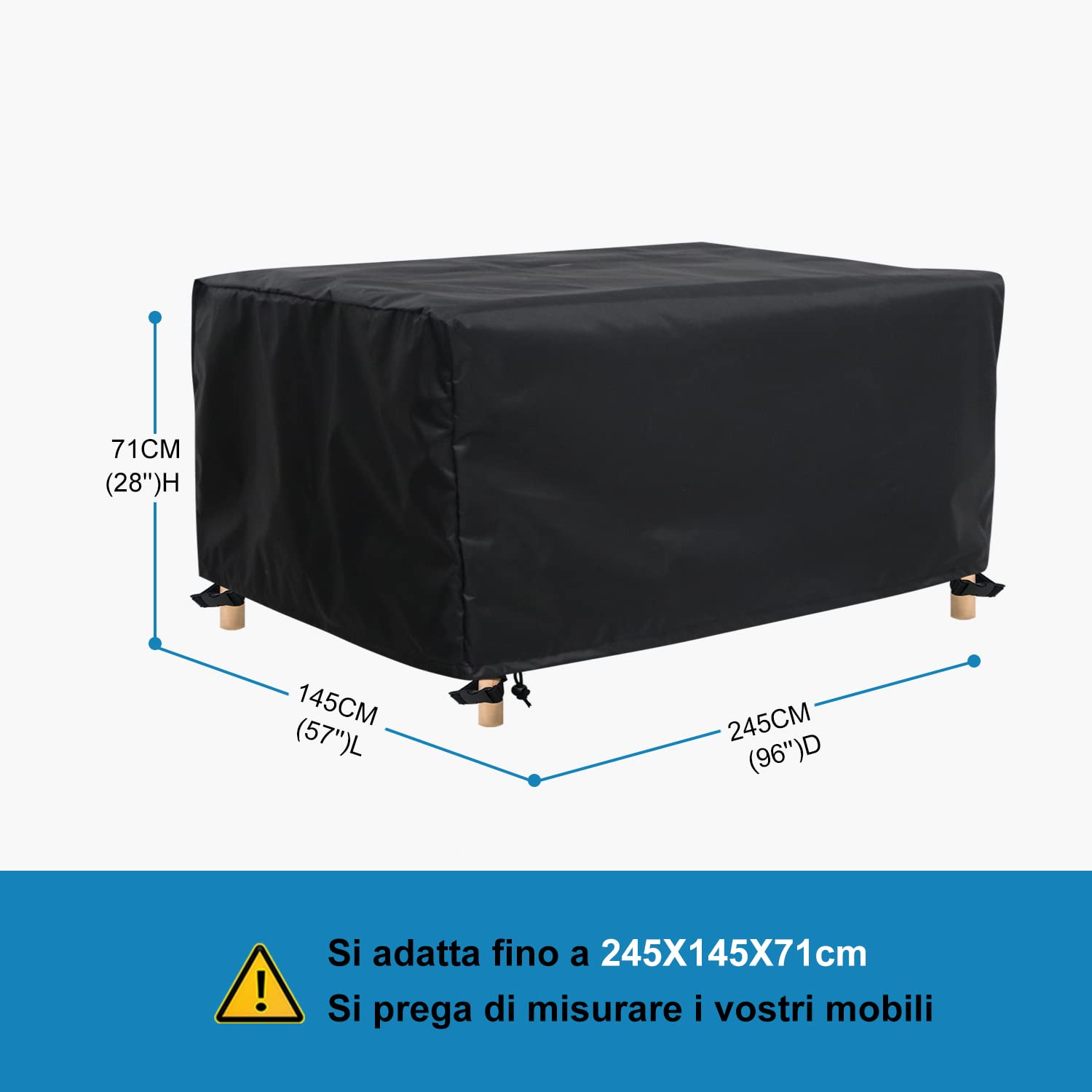 SIRUON Copertura Per Tavolo Da Giardino Nero 220x100x15cm