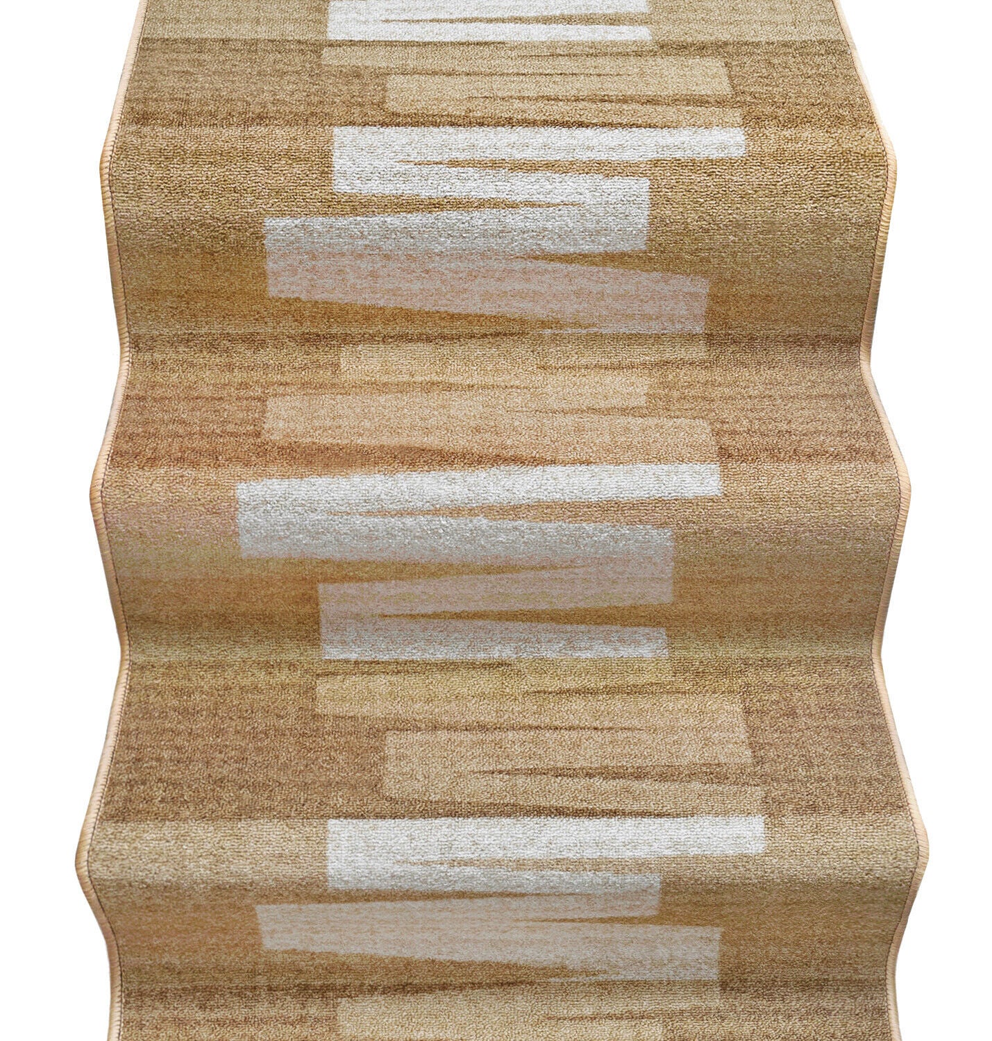 Camino de escalera 67x450 cm alfombra bordeado corredor entrada pasillo cocina peldaños zig zag beige