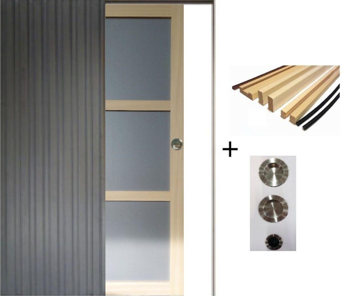 Porte Coulissante Ayous 3 Panneaux Gris Ral 7035 H204 X L83, Galandage ...