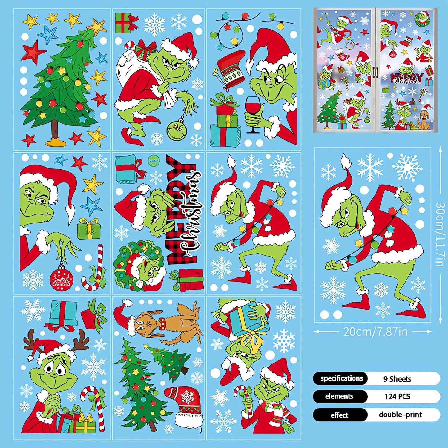 9 Fogli Adesivi Natalizi per Finestre, 132 Pezzi Gnomi Decorazioni Natalizie per Finestre, Adesivi per Finestre in Vetro, Addobbi Natalizi per la Casa, Ufficio, Classe, Vacanze, Feste, Della Finestra