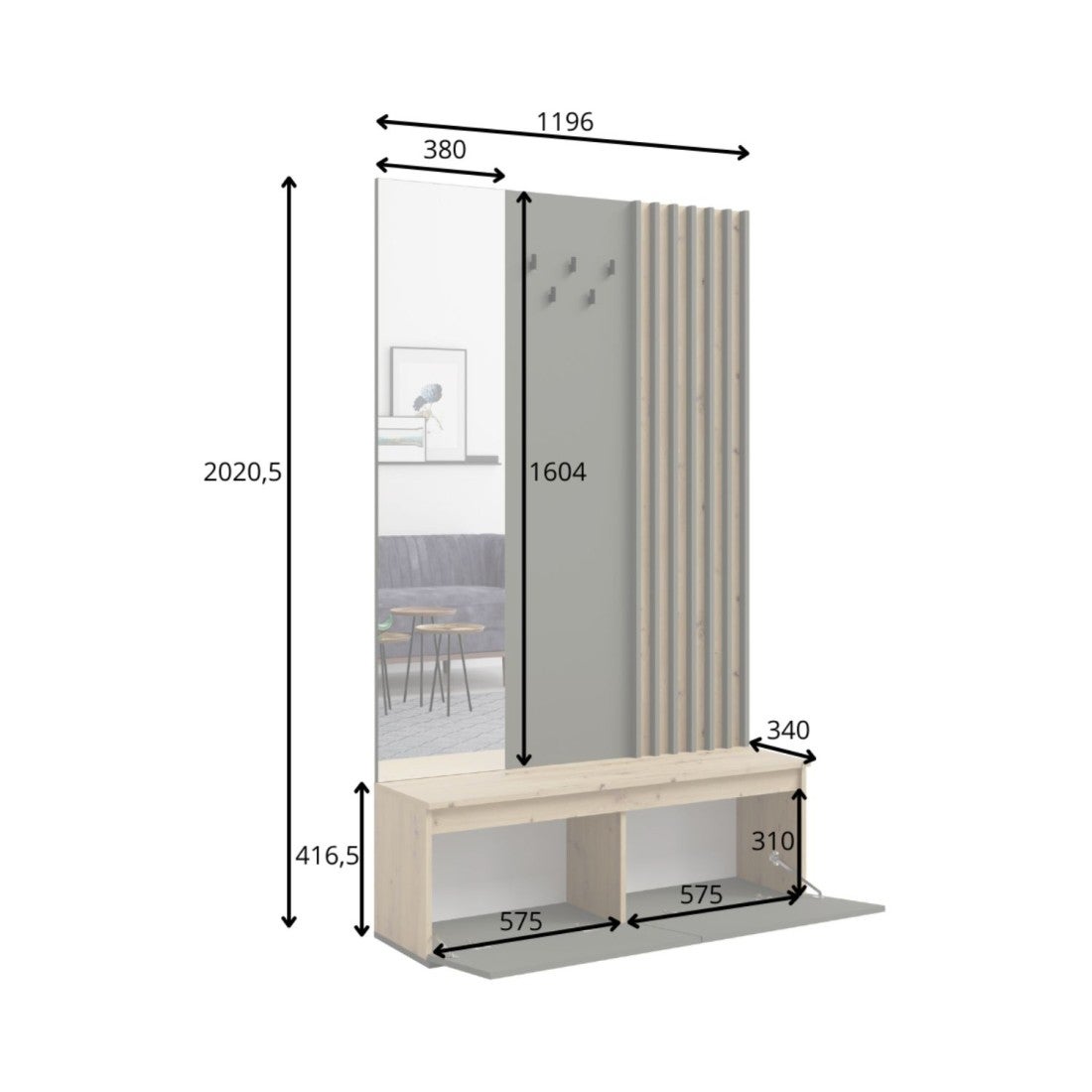 Ensemble meuble d'entrée avec porte-manteau et miroir + commode - Collection NEMO - 5