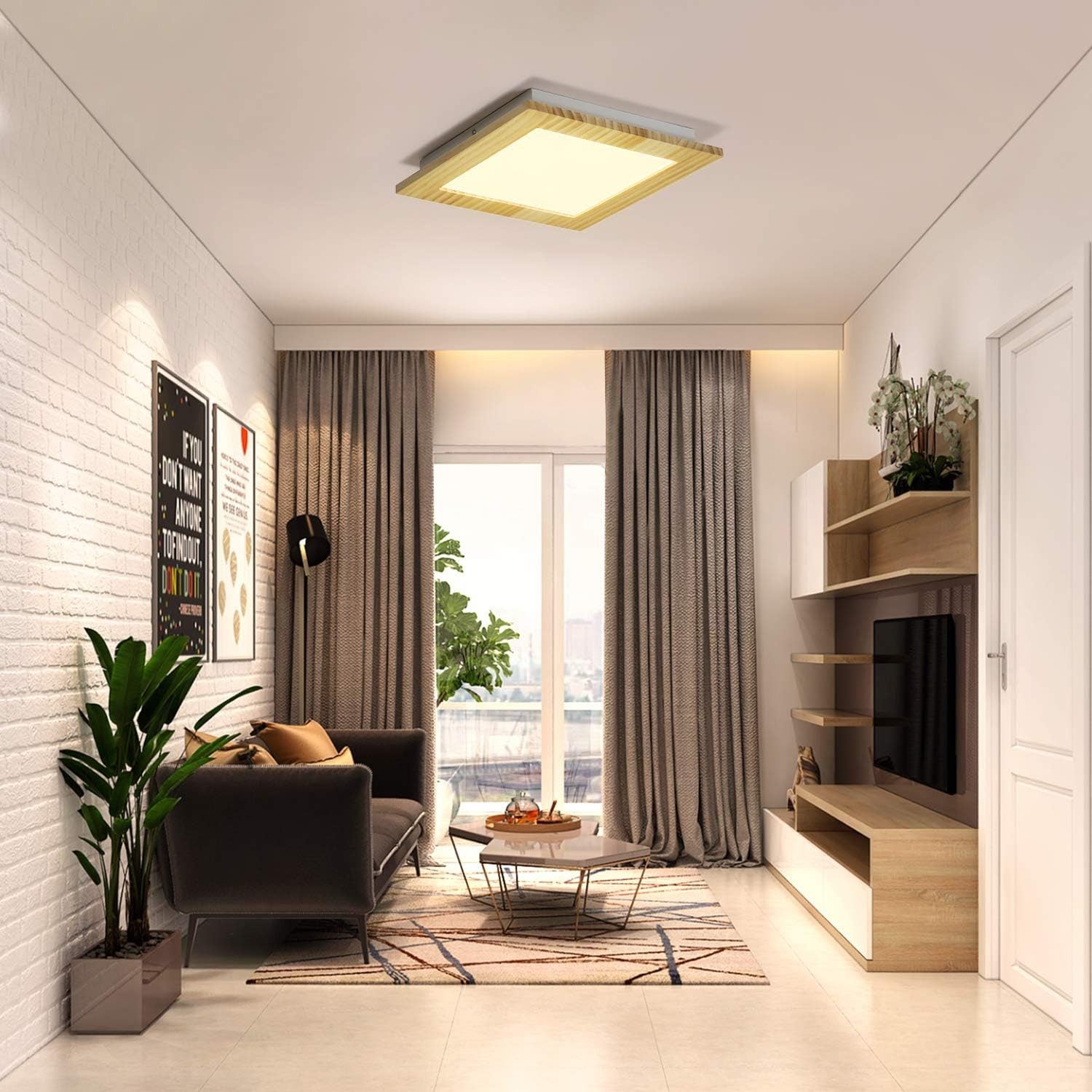 NETTLIFE Plafonnier LED Salon Bois Plat Chambre Panneau Couloir Intérieur 3000 K Blanc Chaud 30 cm 17 W pour Cuisine Salle à manger Escaliers Balcon - 4
