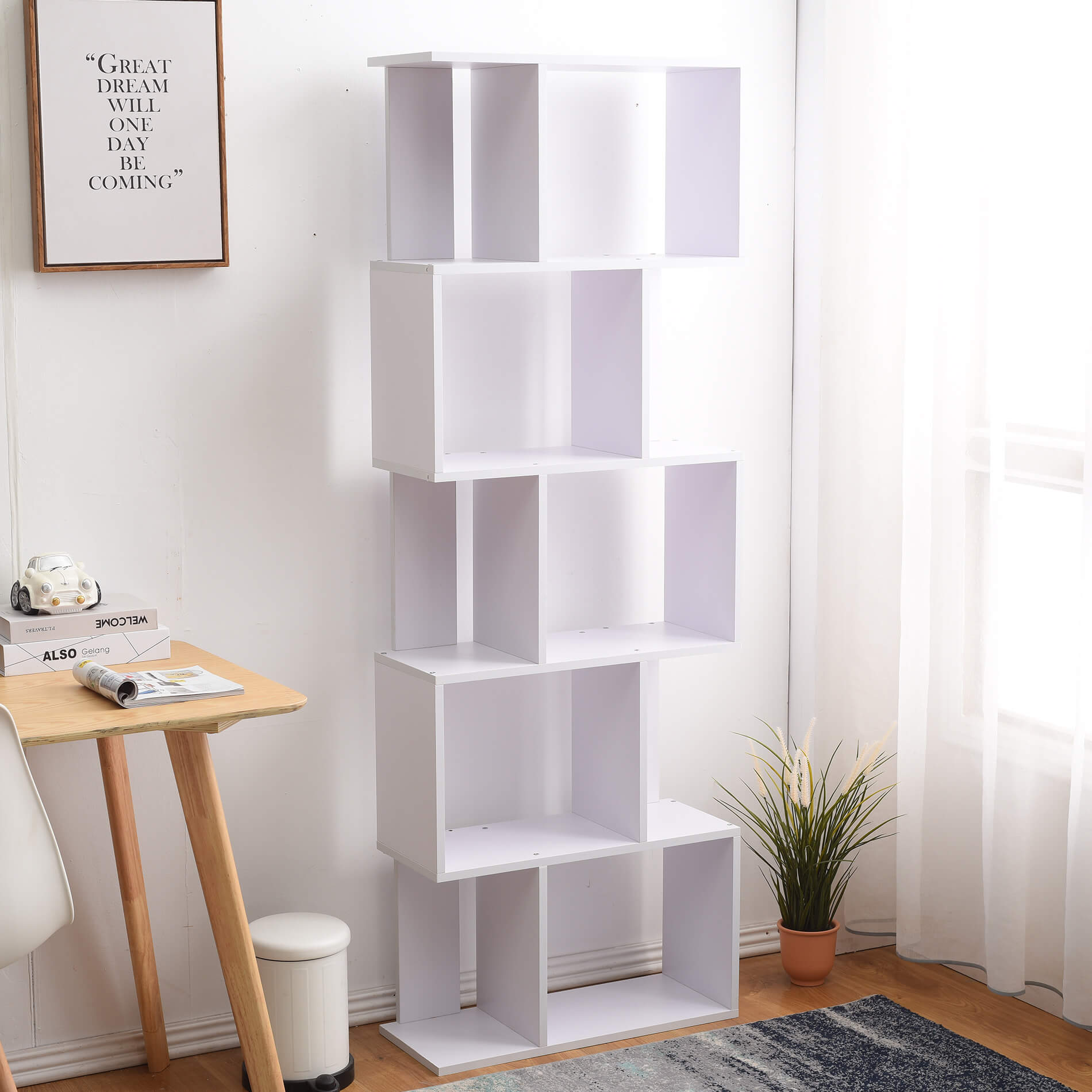 Bibliotheque Mobili Rebecca Etageres Bois Blanc Design 172,5x60x24,5 - 4