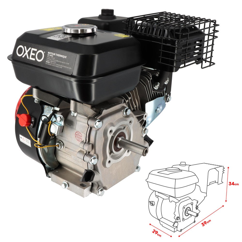 Moteur thermique 4 temps 7CV - 210cm³ - Moteur OHV monocylindre arbre 19.05mm - 3600 tr/min - Alerte huile - Refroidissement air - 2