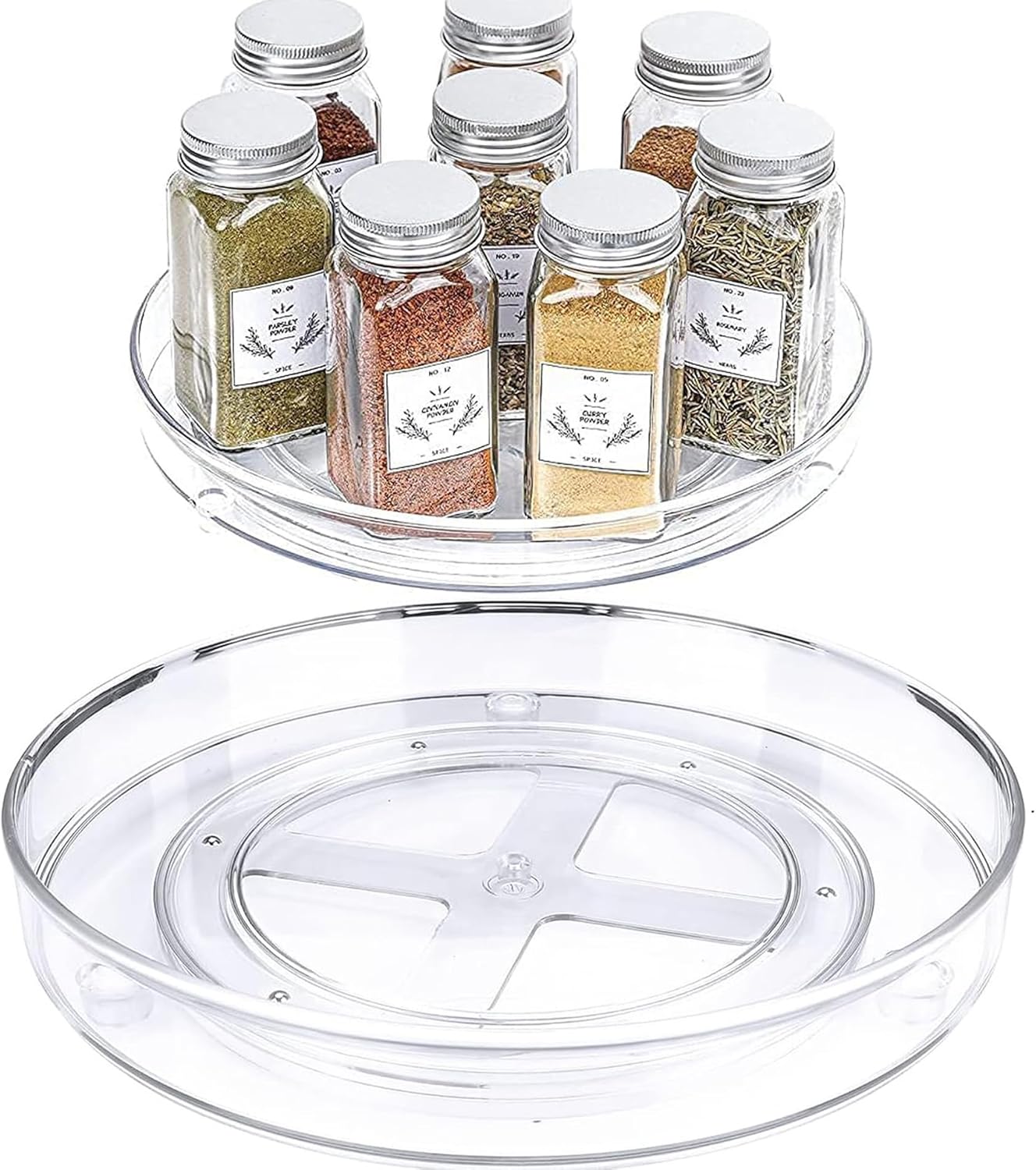2 sztuki Obrotowa Taca 360°, Lazy Susan Półka na przyprawy Okrągły Organizer do przypraw Obrotowy, Kuchenny Organizer na półkę do szafki na lodówkę