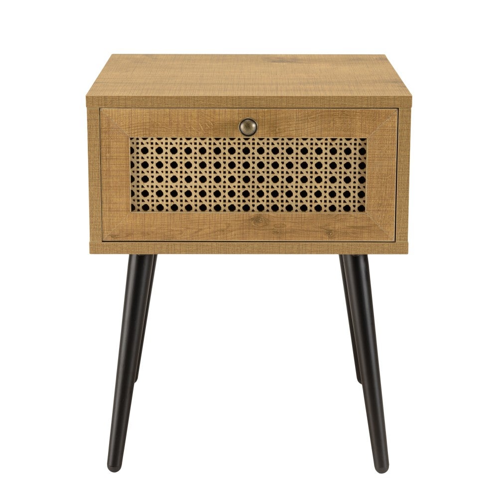 CHARLIE - Comodino marrone, 1 cassetto, effetto canna, gambe in metallo nero - 5