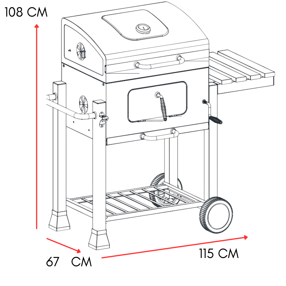 Barbecue a Carbonella Grill BBQ a Carbone Doppia Griglia con Coperchio e Termometro, Ruote e Ripiano, Apribottiglie, in Acciaio e Ghisa da Giardino - 7