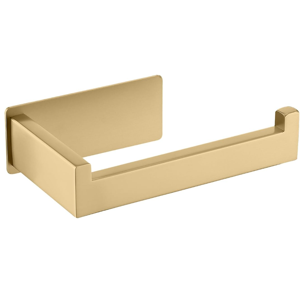 Uchwyt na papier toaletowy, rura kwadratowa i podstawa kwadratowa, samoprzylepny, odpowiedni do kuchni, łazienki i toalety (złoty)