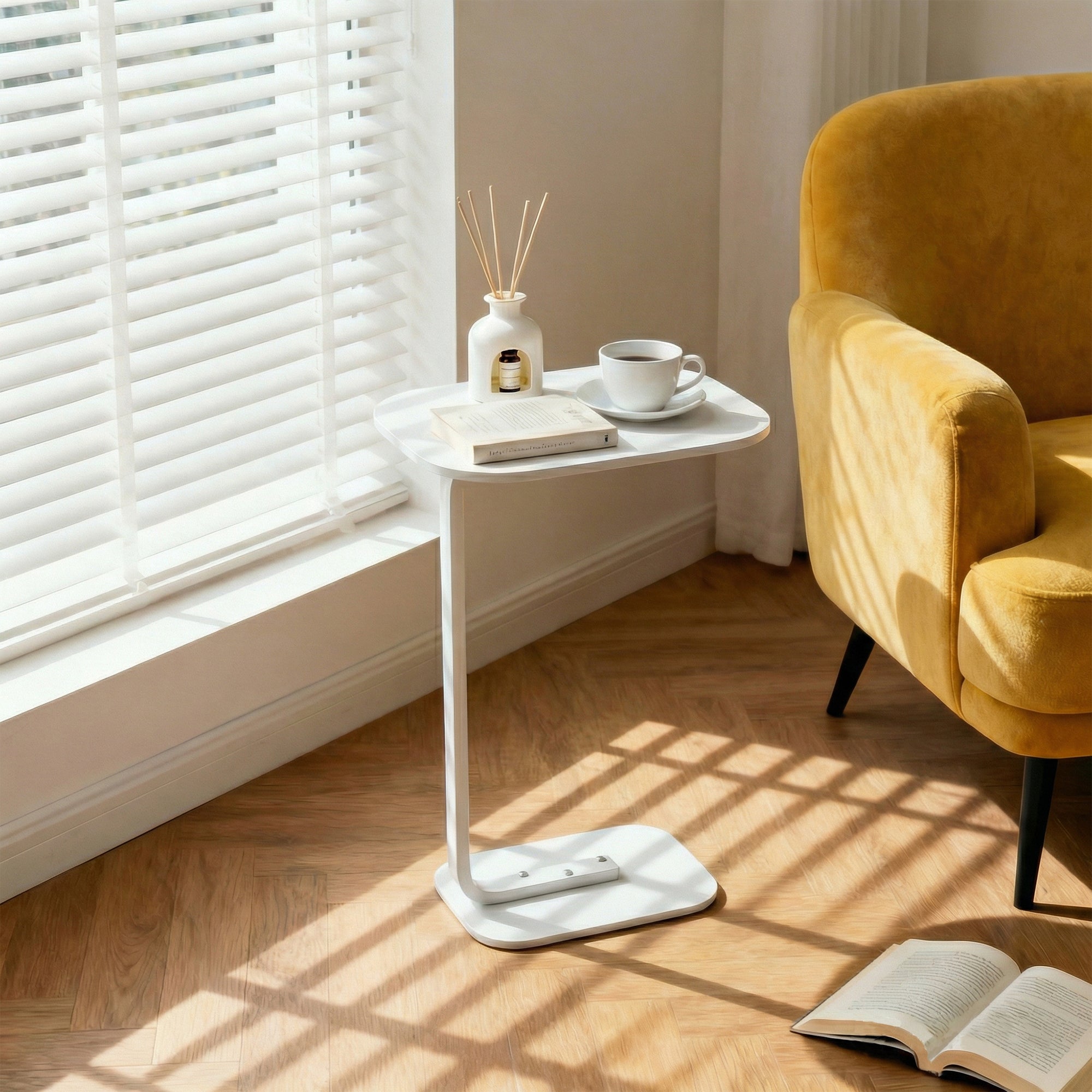 Table d'appoint mobile avec style moderne et minimaliste, adapté pour salon, chambre à coucher ou maison, blanc - 3