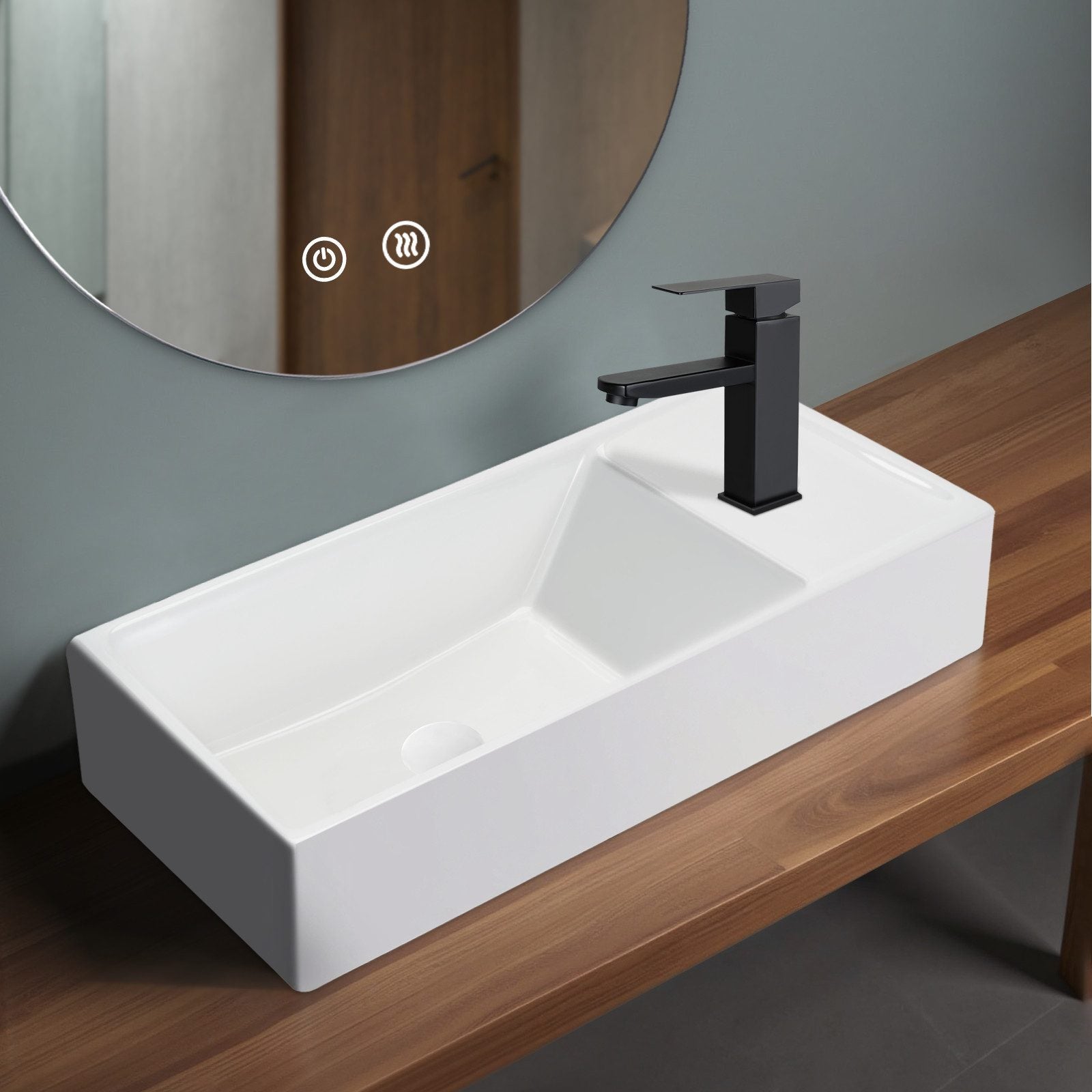NETTLIFE Ceramic Countertop Bathroom Sink - Umywalka kwadratowa