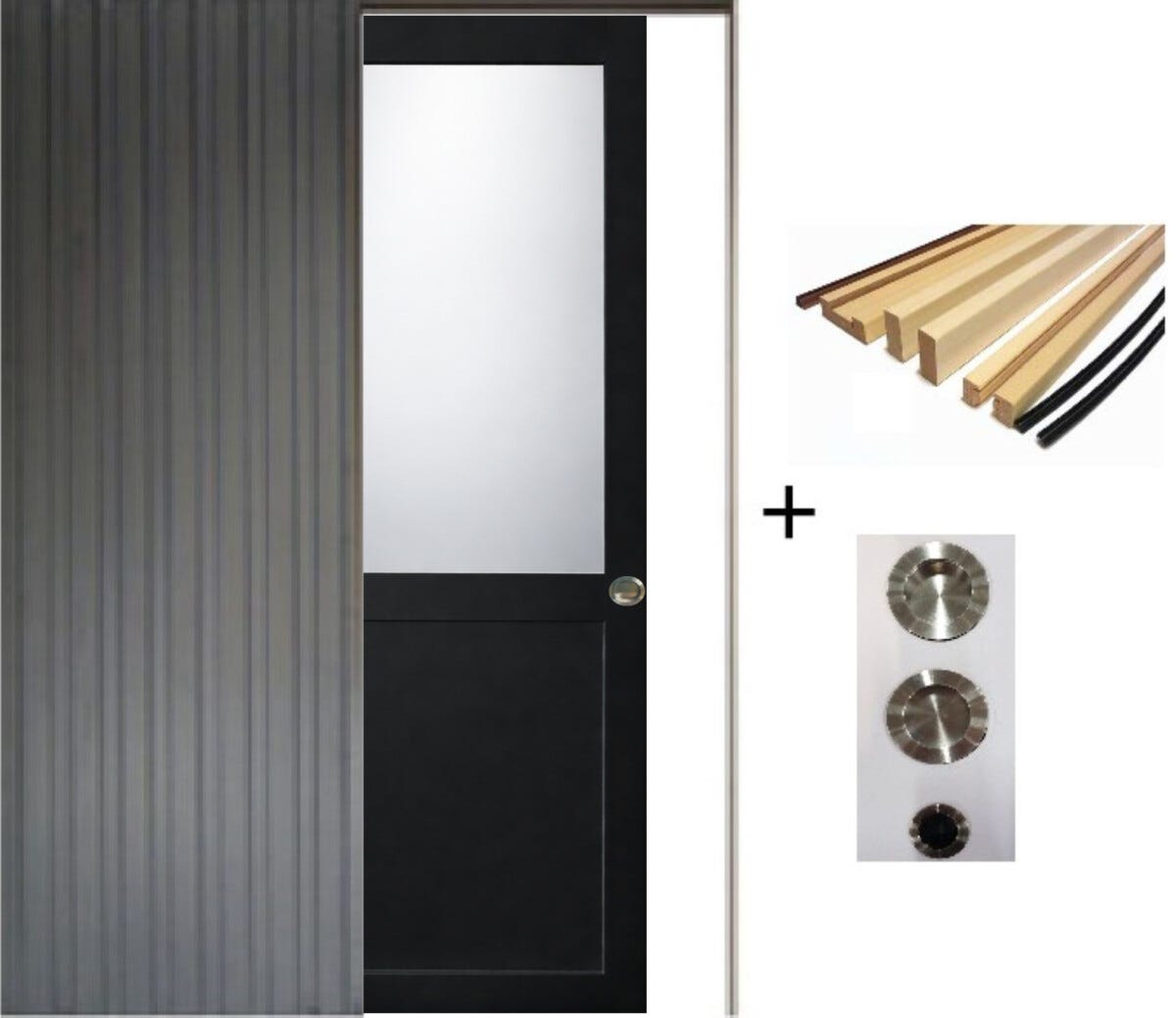 Porte Coulissante Athena Noir H204 X L83, Galandage Et Kit Finition Gd ...