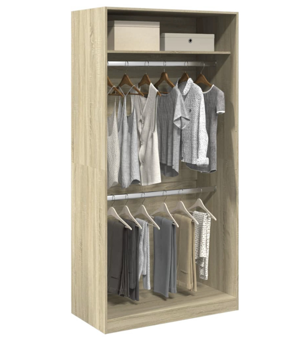 Armoire dressing 2 penderies 1 étagère 100cm - Collection Laker-Blanc - 8