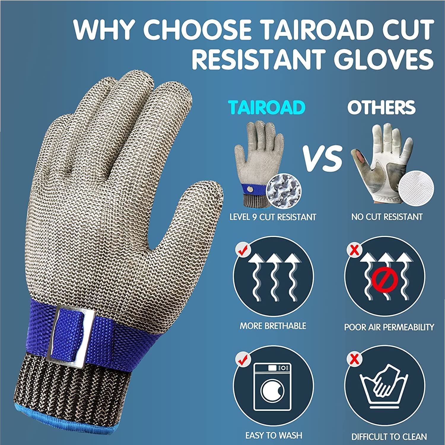 Gant Anti Coupure Cuisine Protection Niveau 9 Gants de Travail Gants à Huitres Gant Protection Cuisine pour Filet de Poisson, Découpe de Via（S） - 3