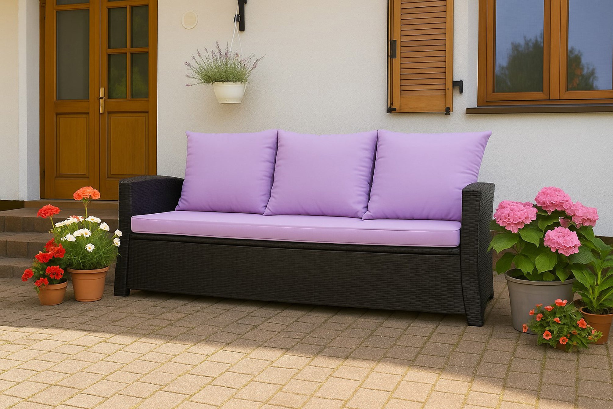 Coussins de canapé meubles de jardin en résine tressée Violet, Coussins balançoire d'extérieur 110x50x50cm Coussin pour banquette 2 places mix - 4