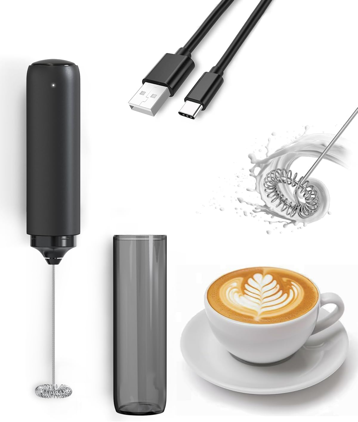 Elektryczny spieniacz do mleka, akumulatorowy spieniacz do mleka, przenośny mini mikser do kawy/café au lait/cappuccino/gorącej czekolady