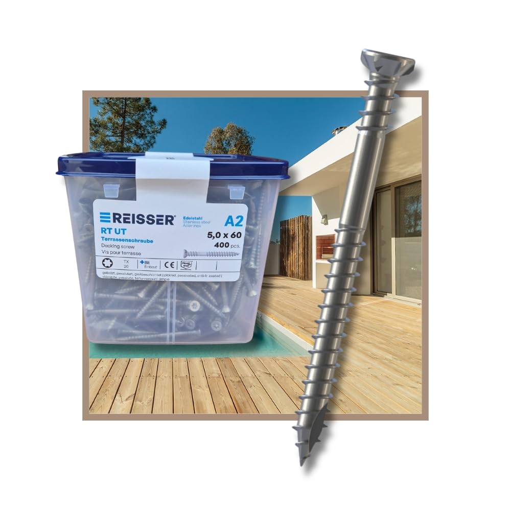 1600 x Vis 5x60mm inox A2 Double Filet Terrasse Bois Dur + 4 Embouts GRATUIT