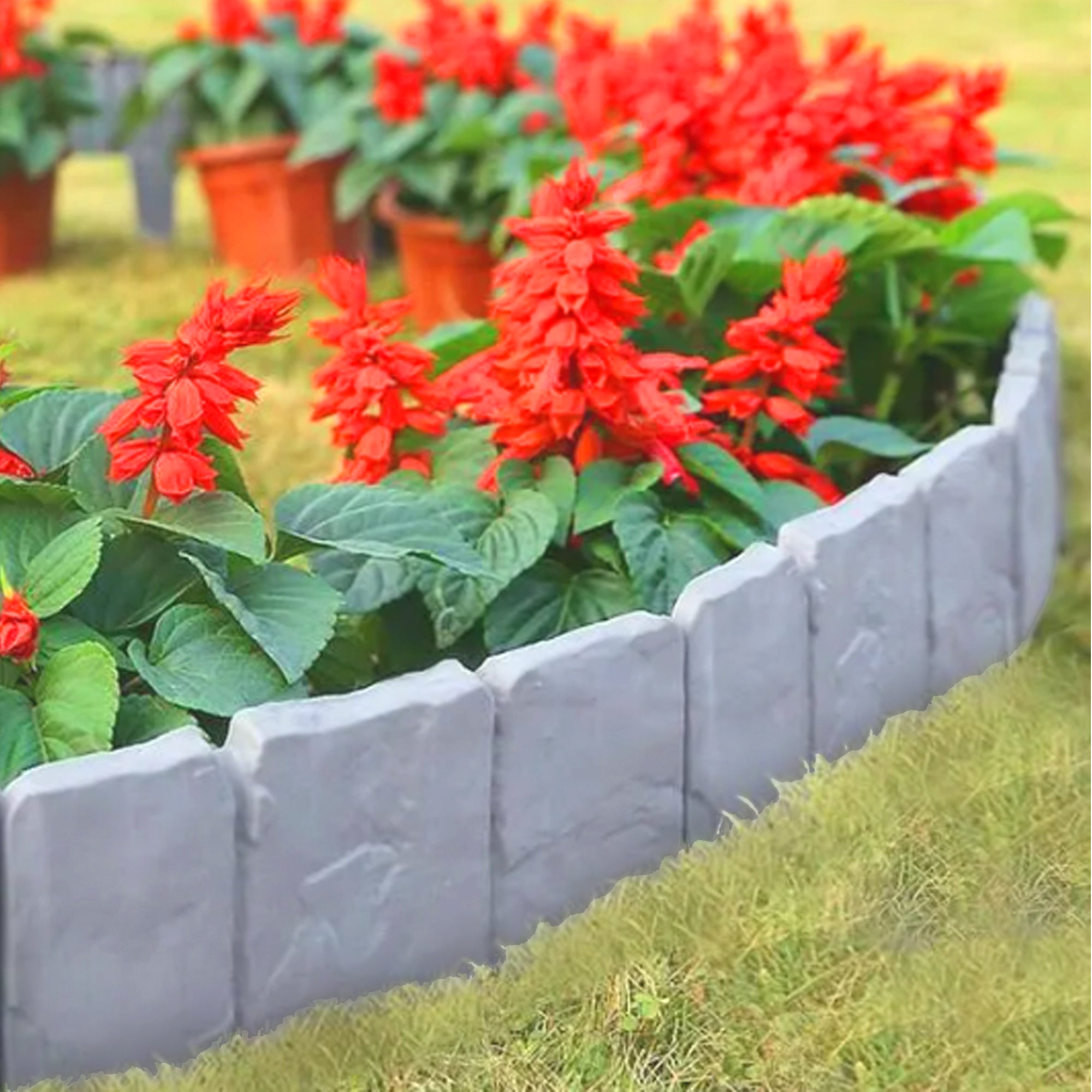 Lot de 10 - Module Bordure de Jardin Effet Pierre - 2.5 Metre lineaire - Rebord pour Clôture, Parterre, Plantation - Plastique Flexible - 25 x 10 CM - 8