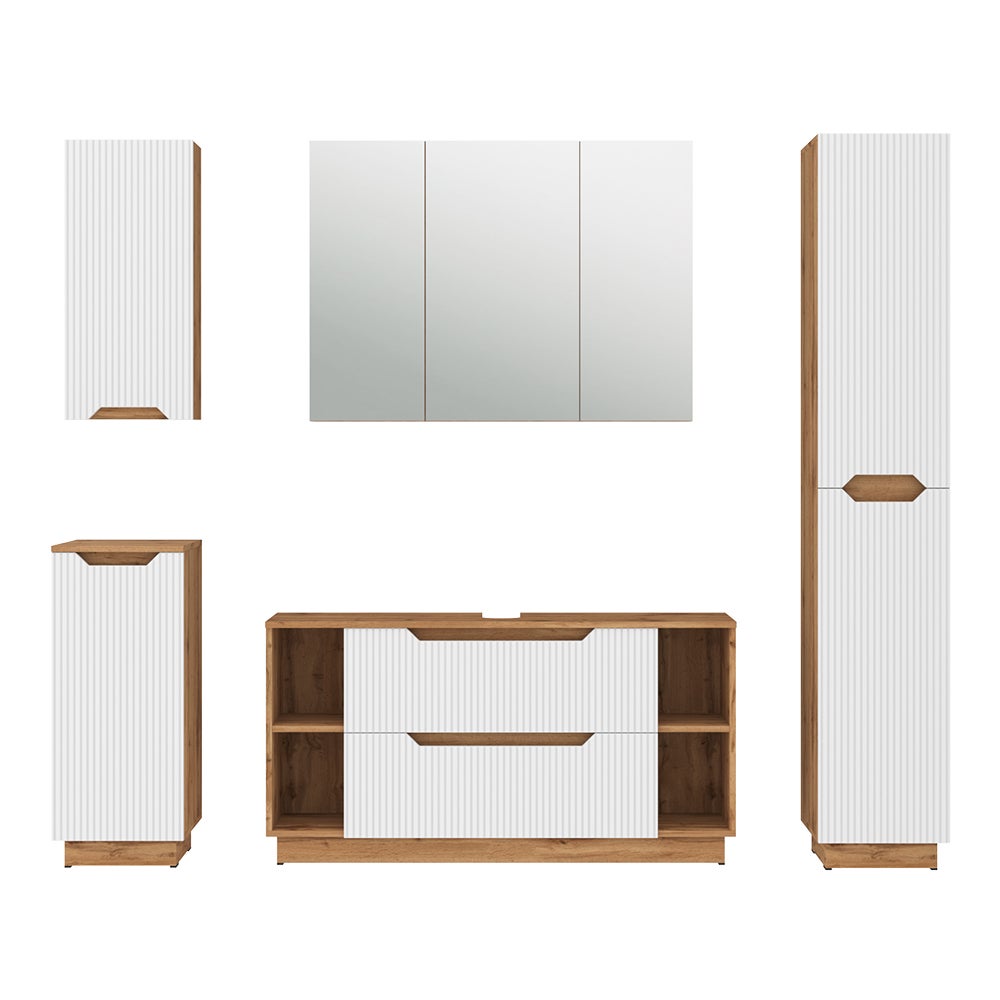 Vicco Zestaw mebli łazienkowych Lotta, Dąb/białe paski, 5 części