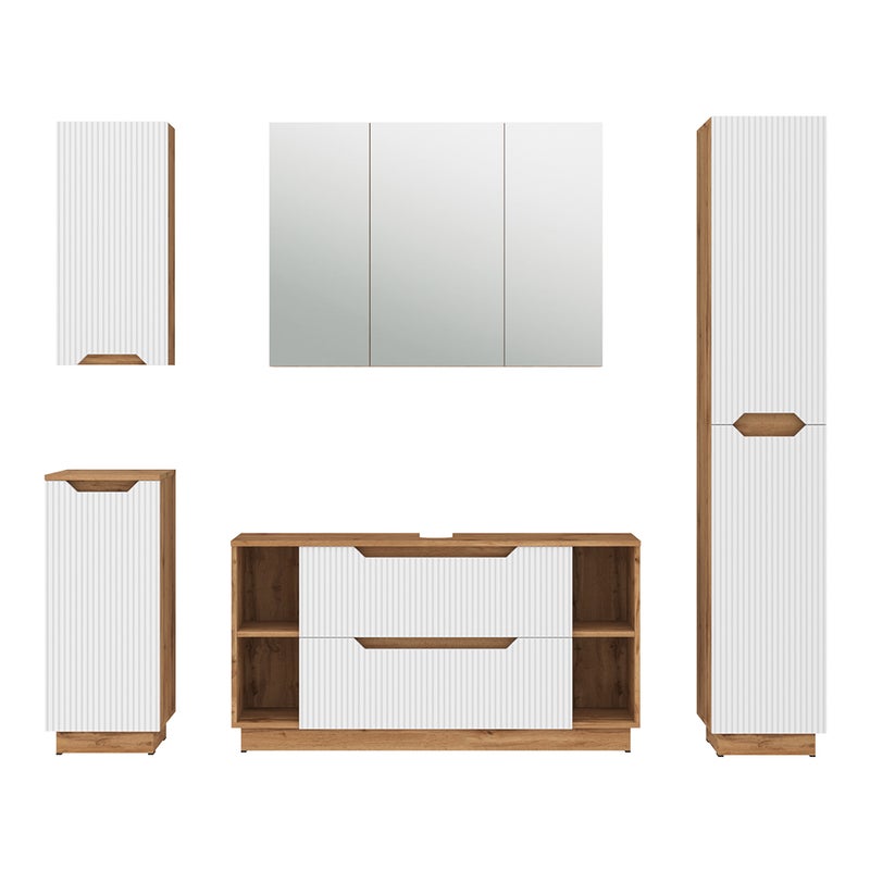 Vicco Zestaw mebli łazienkowych Lotta, Dąb/białe paski, 5 części