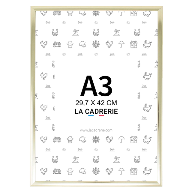 Cadre format A3 - 29,7x42 cm en aluminium - Doré - Vitre en verre