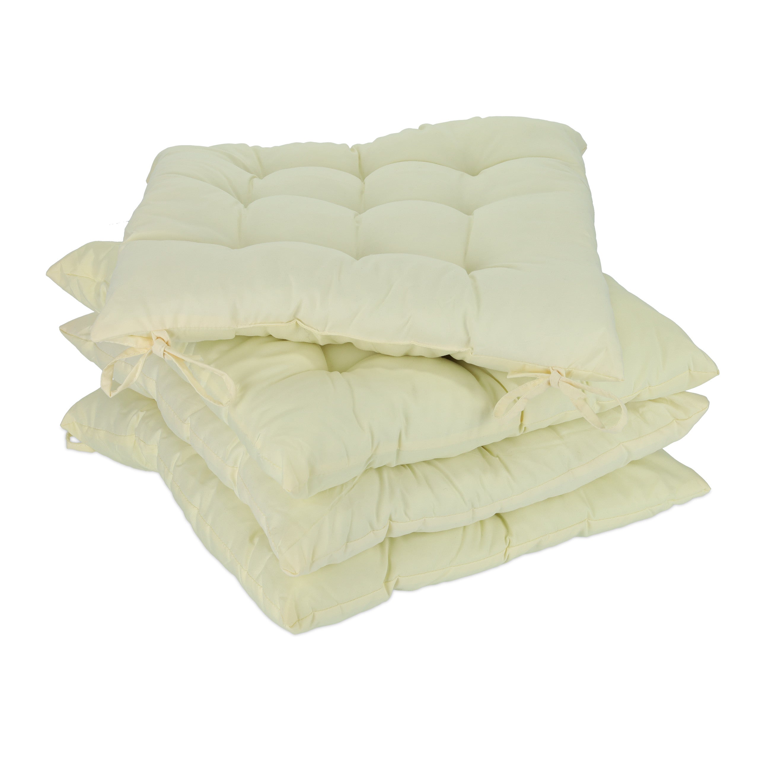 Relaxdays set 4 cojines silla, cuadrados, 38x38 cm, con lazo, interior y exterior, funda poliéster, cojín asiento, beige