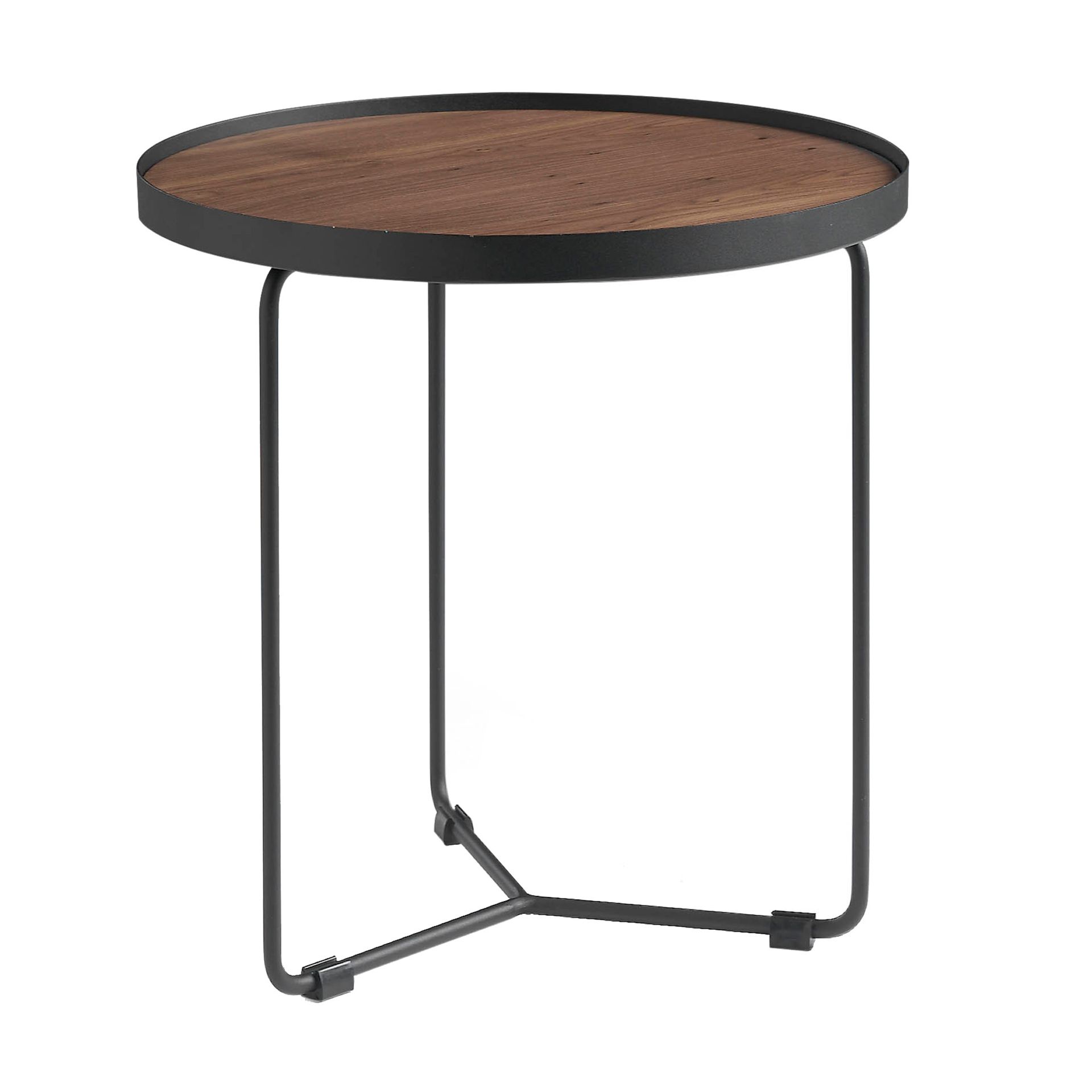ANGEL CERDA Table d'angle ronde en noyer et acier noir - 2