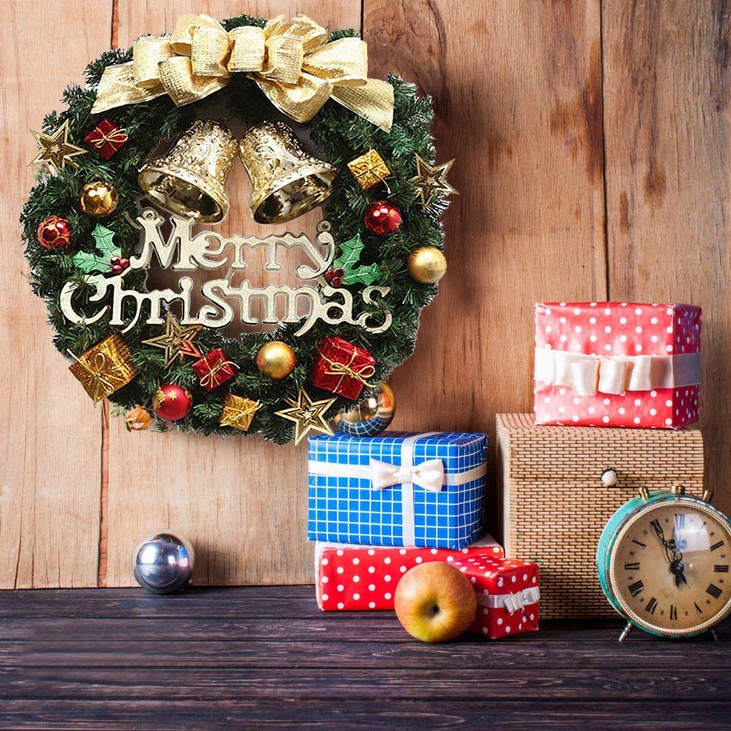 Grinalda de natal de 30cm com enfeites e arco, decoração de guirlanda de natal, guirlanda de porta de feliz natal, decoração de jardim de árvore - 3