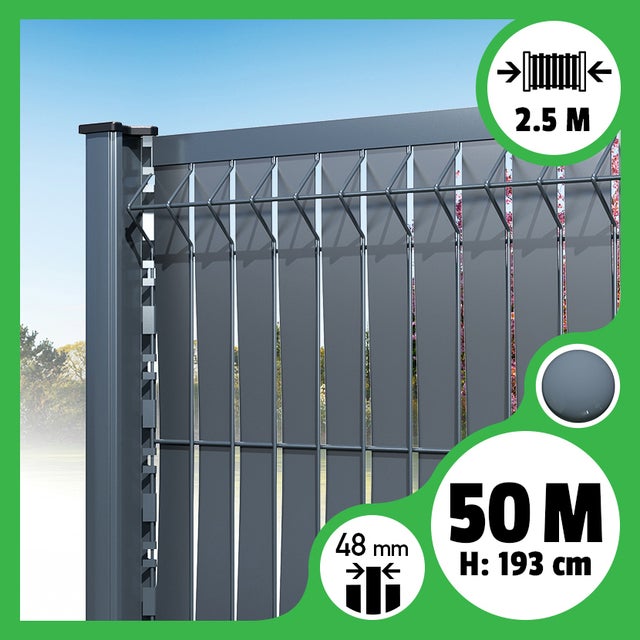 Kit 50m occultation lattes aluminium pour panneau rigide maille 55 - H 1m93 x 2m50 Gris anthracite