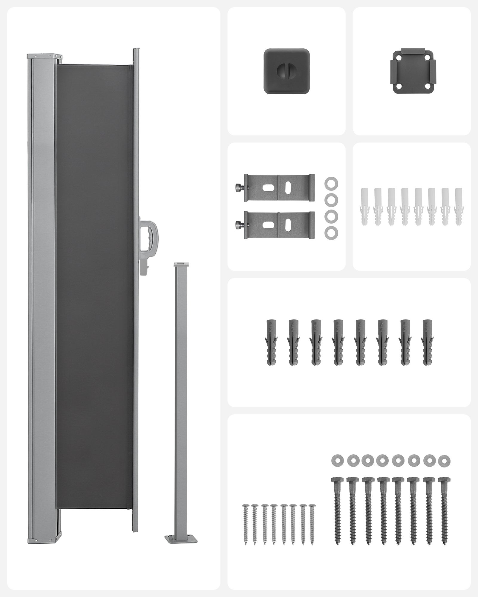 Paravent extérieur 200 x 400 cm (H x L), Store latéral Brise-vue Paravent retractable - Gris Anthracite - 7