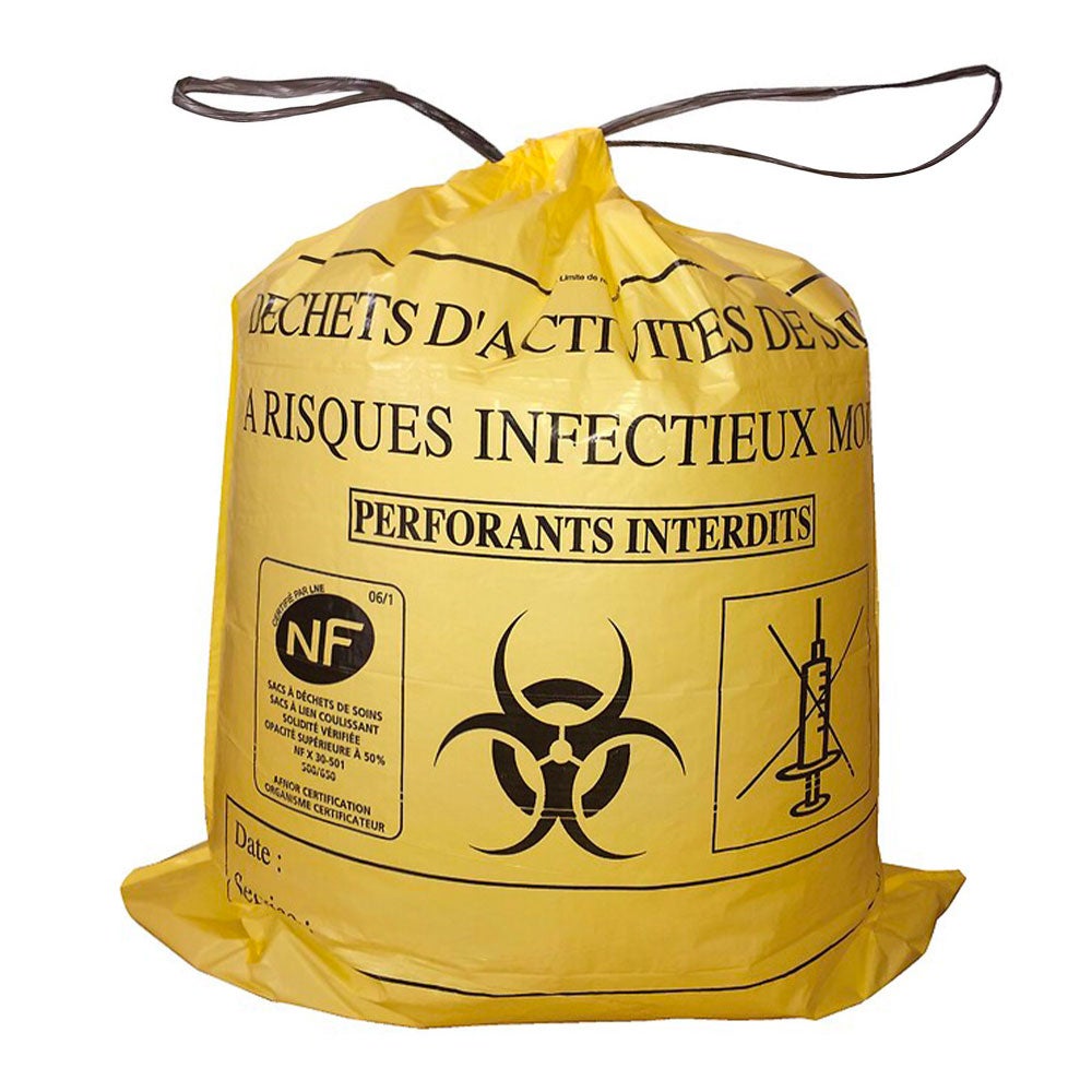 Lot 500 Sacs DASRI Jaune pour déchets à risques infectieux 15L 20L