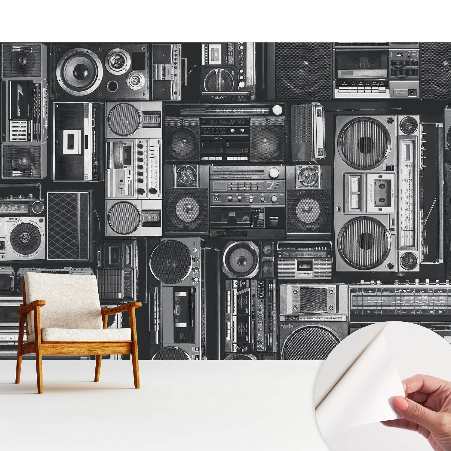 Tapeta z materiału samoprzylepnego - stylowa dekoracja ściany - wysoka jakość312x219 cm - Stylowy wzór retro z radioodbiornikami TULUP