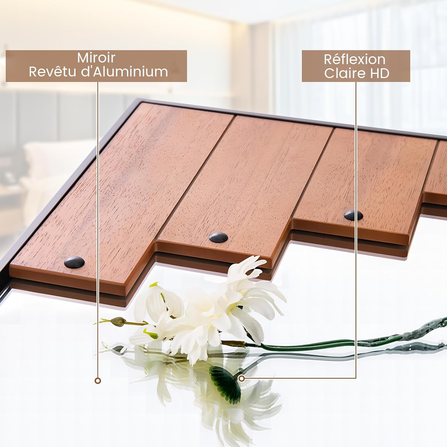 Specchio da Parete Rettangolare 66x100 cm, Specchio da Bagno con Cornice a Tastiera di Pianoforte, Gancio Bidirezionale, Specchio Moderno per - 8