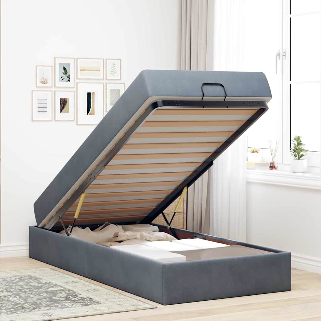 Cadre de lit avec matelas Gris foncé 90 x 200 cm Velours - 5