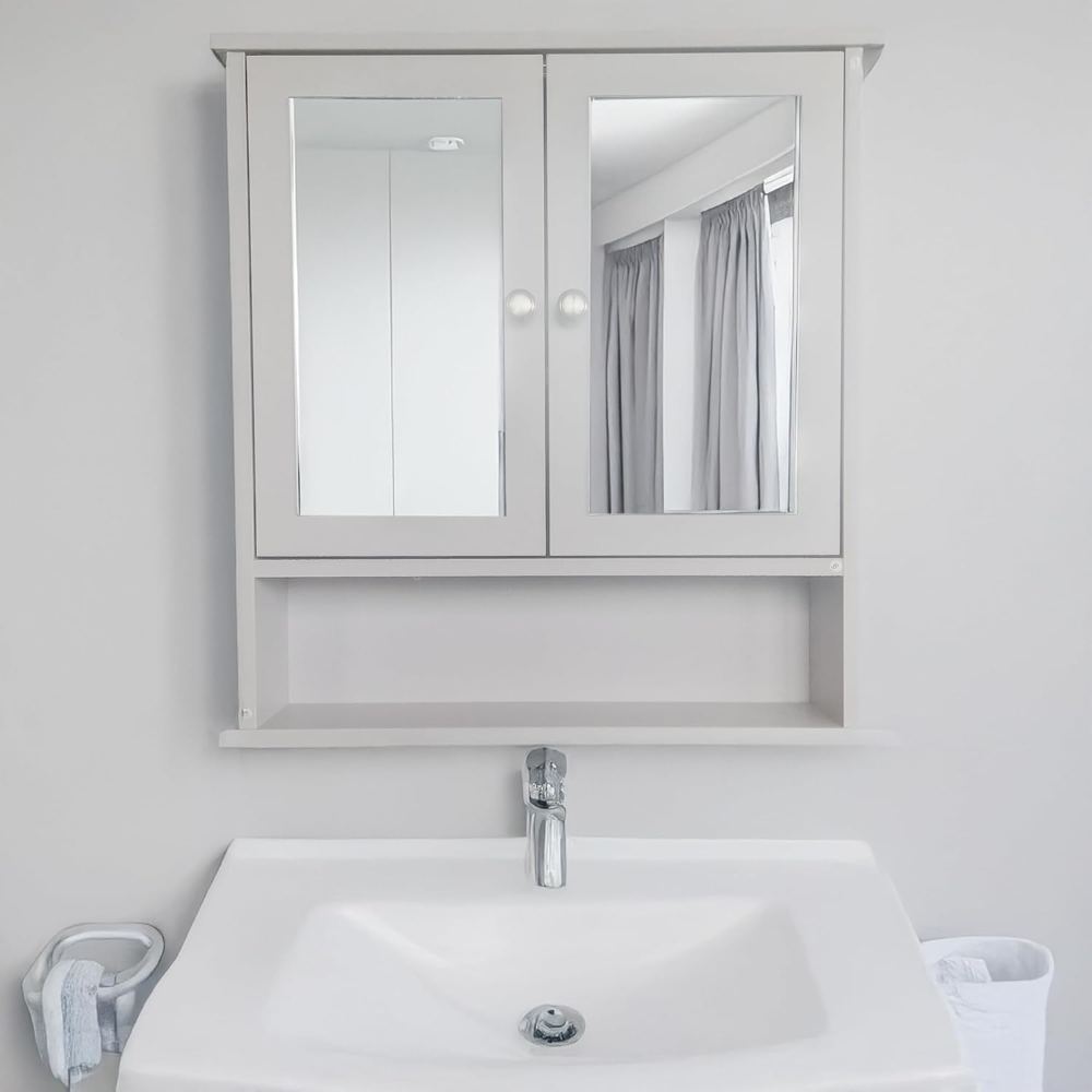 Mobile Mobili Bagno con specchio sopra lavabo Mensola Armadietto con Specchio e Ripiani Regolabili Mobiletto Sospeso 12,5P x 56l x 60H cm - 6