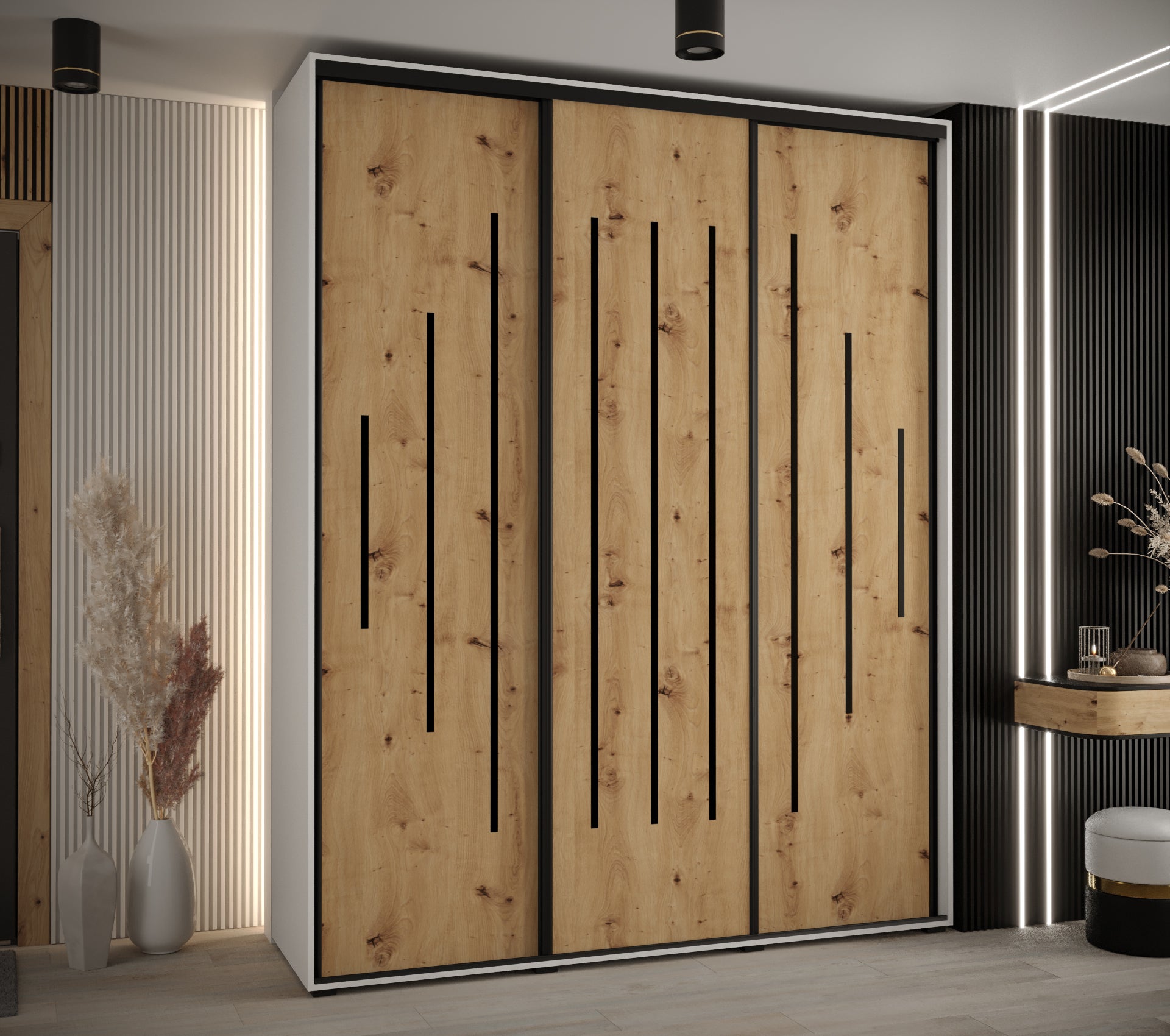 Szafa przesuwna wysoka Davos 12 200 x 60 x 235,2 cm biały + artisan + u. czarny - Abiks Meble - 2