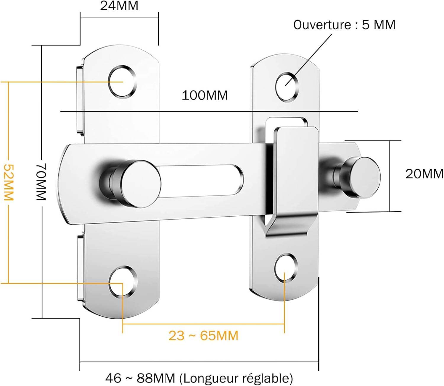 Verrou de Porte Exterieur en Acier Inoxydable 221mm Targette de Porte