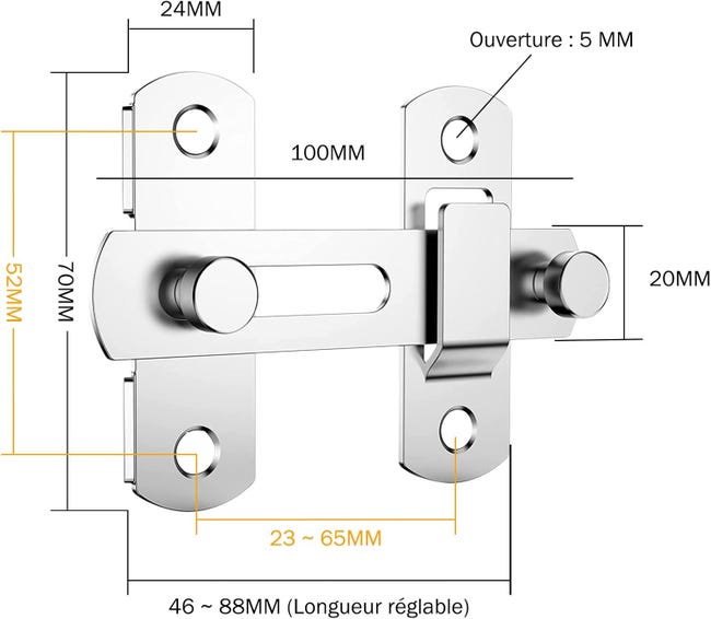 Verrou de Porte Exterieur en Acier Inoxydable 221mm Targette de Porte Verrou de Porte Exterieur en Acier Inoxydable 221mm Targette de Porte