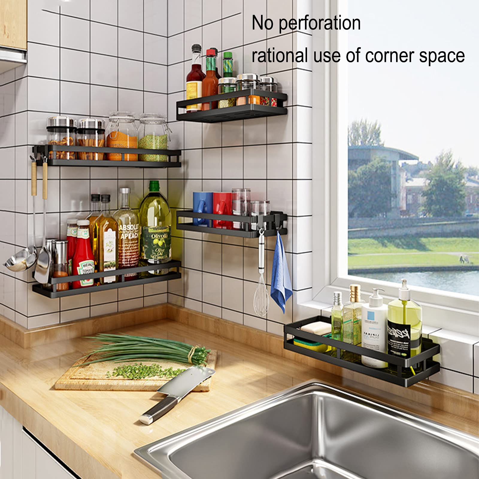 Set 2 Portaspezie Da Parete In Acciaio - Nero 30x10cm Senza Foratura - Foto 7