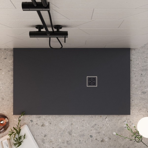 Piatto doccia mineralmarmo roma con griglia in tinta colore nero, dimensioni 75x75 - 3